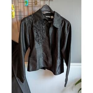 Chico's Womens  Black 100% Silk Open Front Beading Blazer  20 across